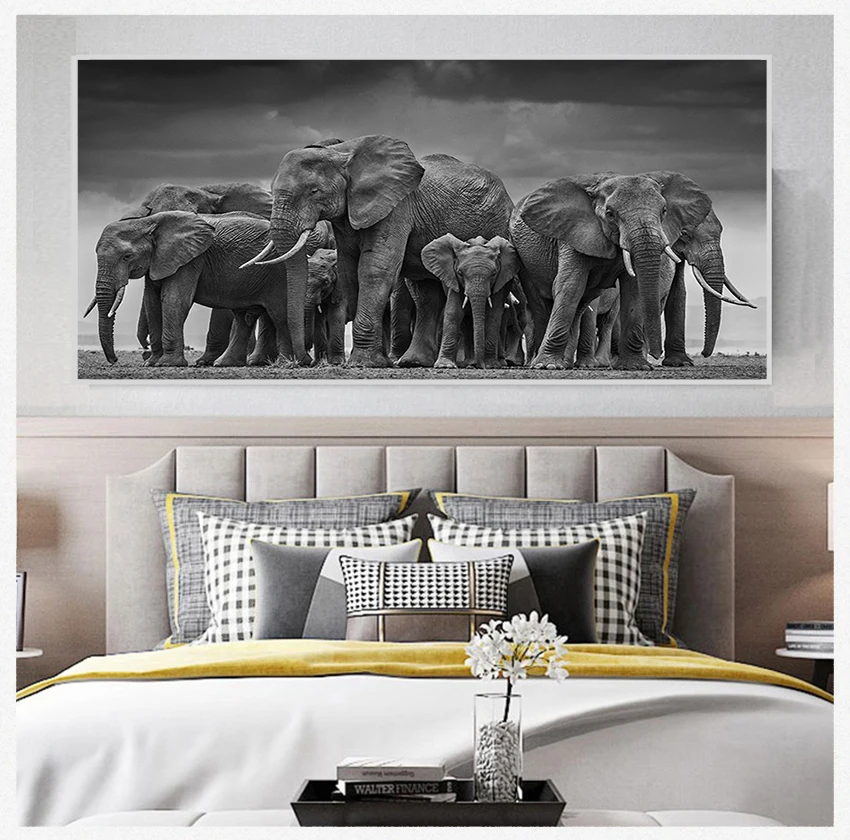 

Painting African Elephant Herd Pictures for Living Room Cuadros Decor No Frame Modern Animals Posters and Prints Wall Art Canvas