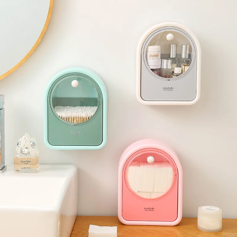 

Excellent Cotton Pad Dispenser Easy to Take Sanitary Practical Wall Mounted Makeup Cotton Swabs Flip Organizer