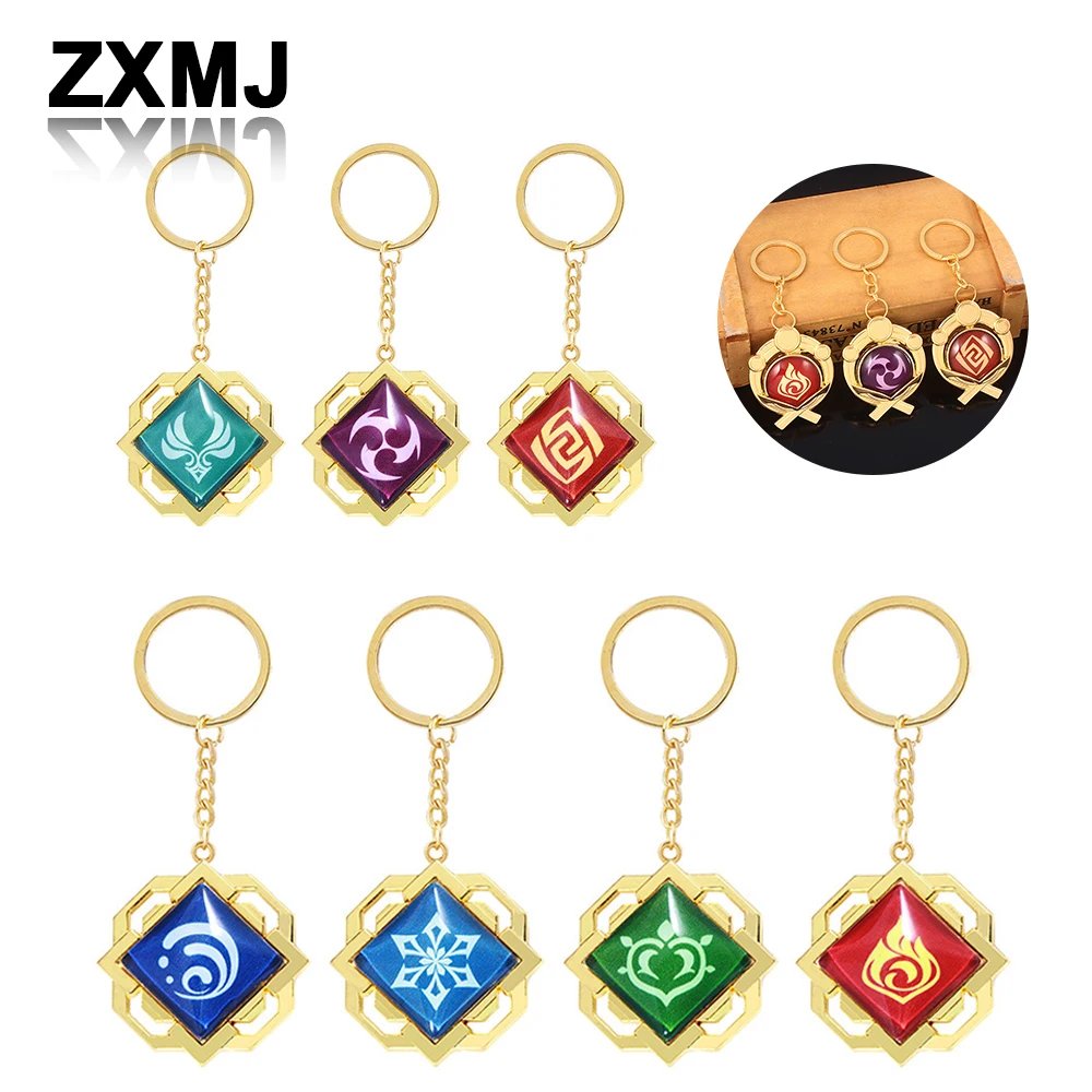 

ZXMJ Anime Keychain God's Eye Pendants For Women Genshin Impact Luminous Key Chain Fashion Bagpack Pendant Car Keychains Jewelry