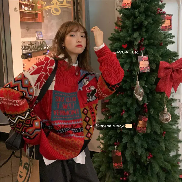 Christmas Men Sweater Autumn Winter Warm Casual Cartoon Printed Pullover Lazy Style O-neck Harajuku Men Sweater Couple Pullovers