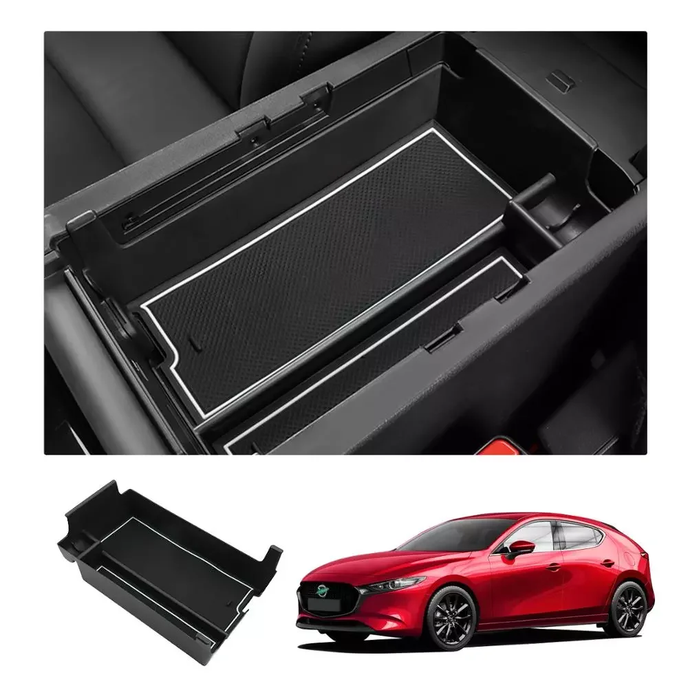

For 3 4th 2019 2020 Car Central Armrest Storage Box Non-slip Dust-proof Rubber Auto Interior Tidying Accessories