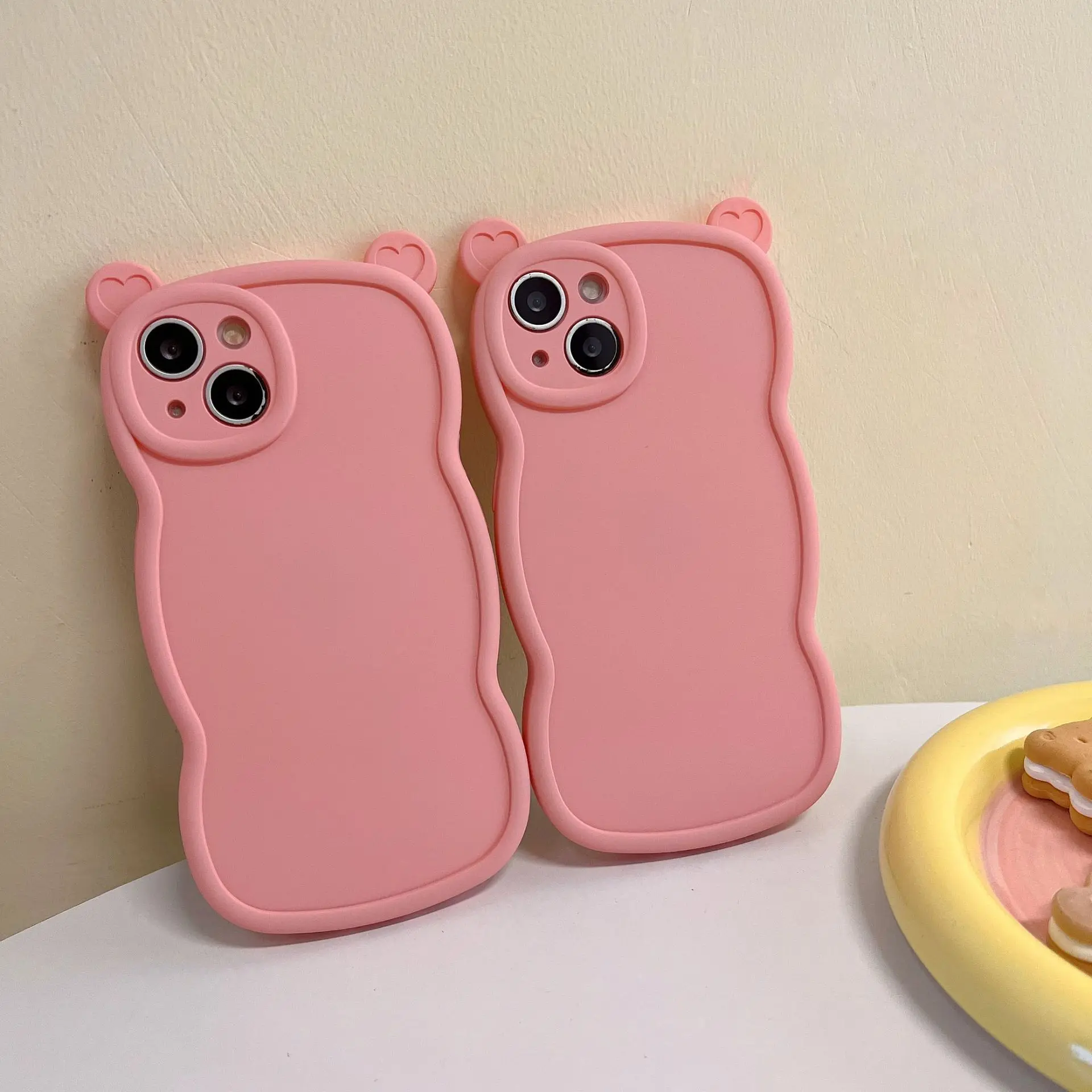 Lovely Solid Color 3D Bear Ear Liquid Silicone Phone Case For IPhone14 13 12 11 Pro X/XS XR Soft Shell  TPU Protective Cover
