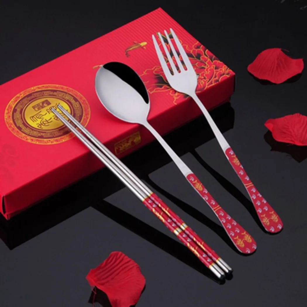 

3PCS Chopstick Spoon Fork Set Portable Tableware Knife Fork Spoon Chopsticks Set Travel Cutlery Set Eco-Friendly Utensil Box