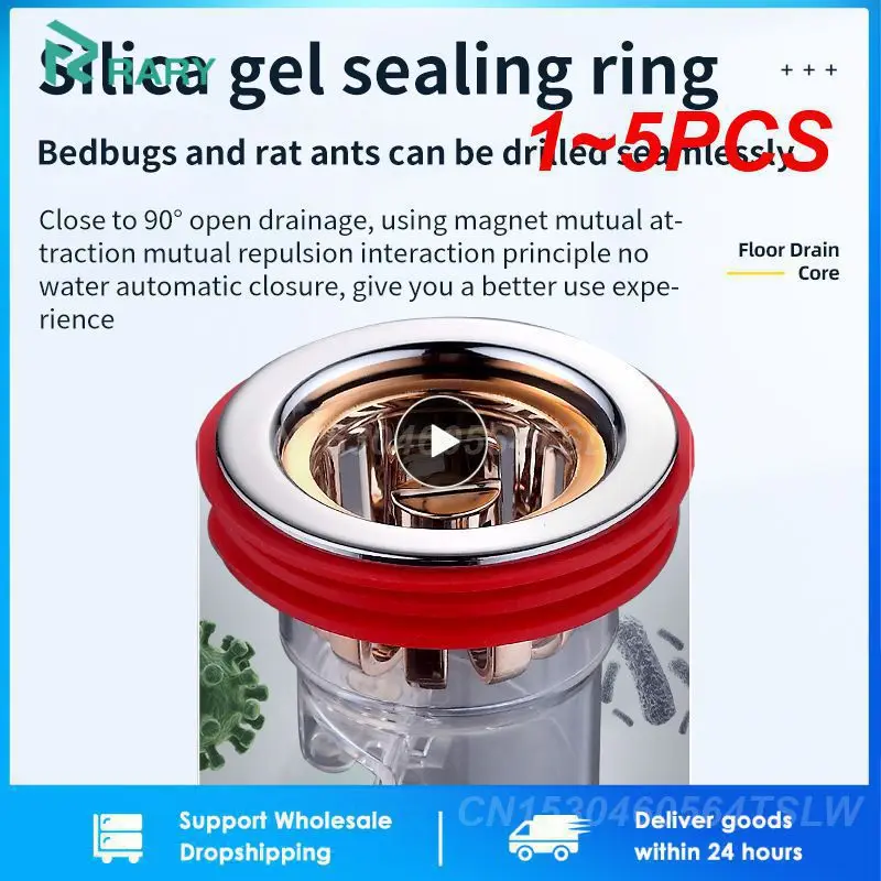 

1~5PCS Odor Proof Floor Drain Core Silicone Shower Floor Drain Plug Insect Proof Odor Proof Hairpin Plug Kitchen Bathroom Toilet