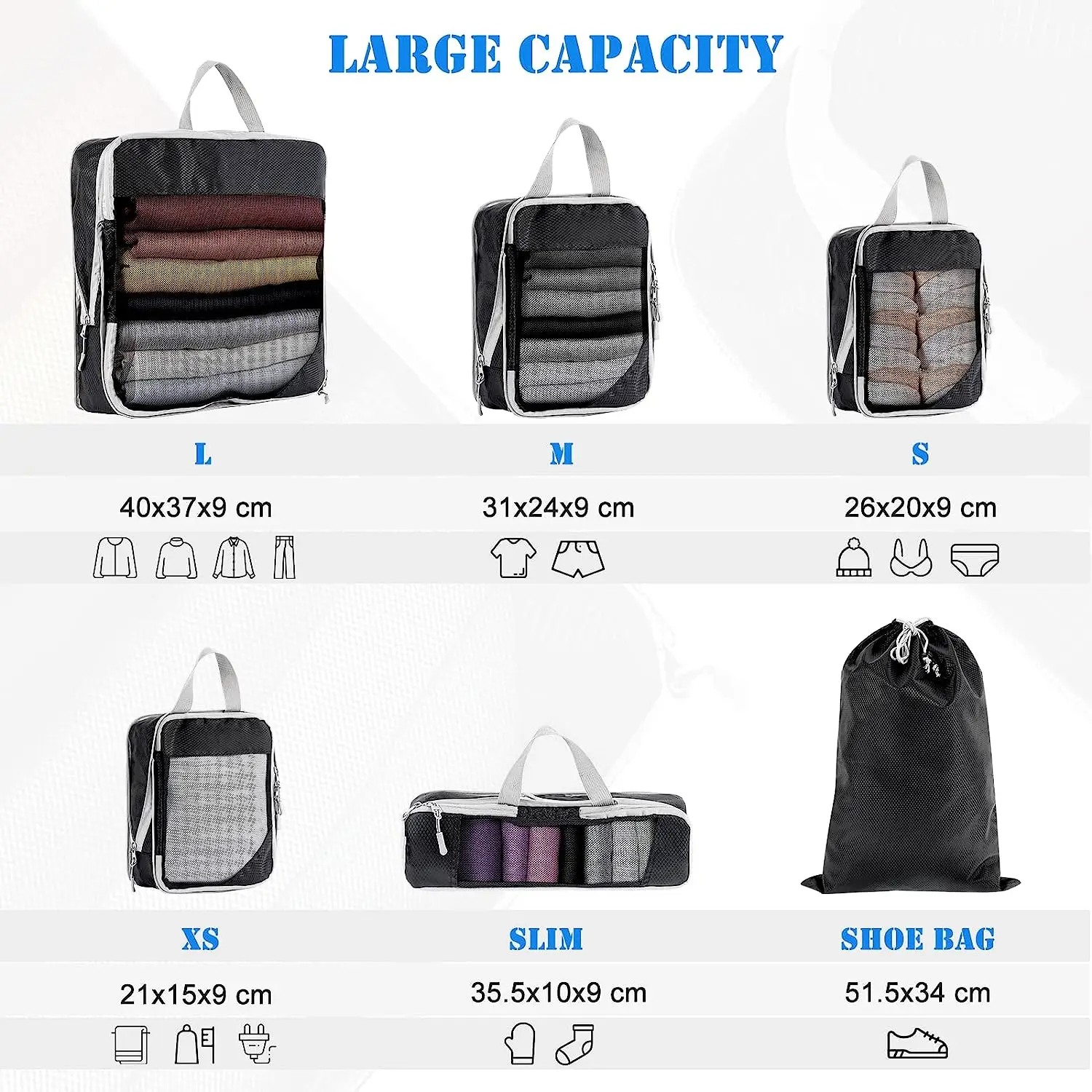 Travel Storage Bag Compressible Packing Cubes Foldable Waterproof Travel Suitcase Nylon Portable With Handbag Luggage Organizer