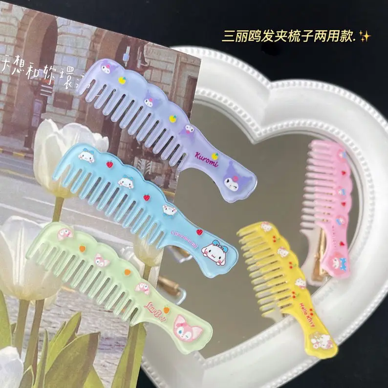 

Sanrio HelloKitty Kuromi Mymelody Cinnamoroll Ins Cute Girl Heart Wild Broken Hair Finishing Artifact Headdress Comb Hair Clip