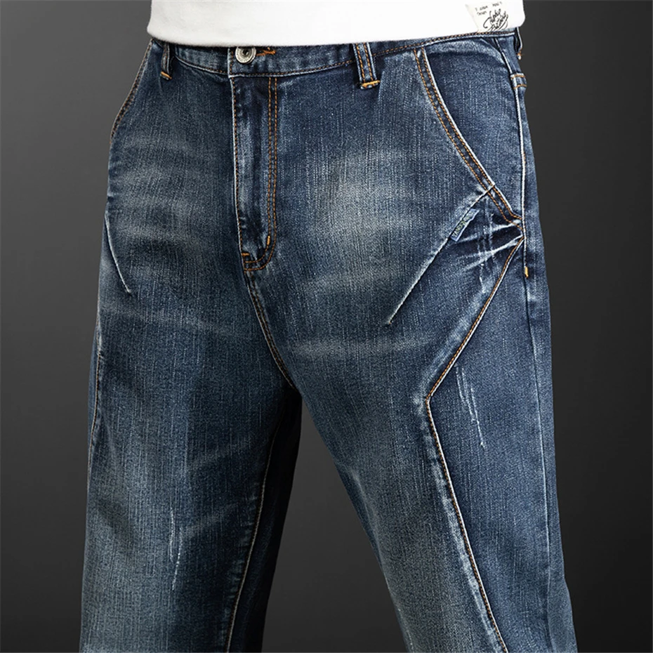 42 44 Plus Size Jeans Men Blue Denim Pants Baggy Cargo Jeans Pants Streetwear Loose Elasticity Trousers Male Big Size Bottoms