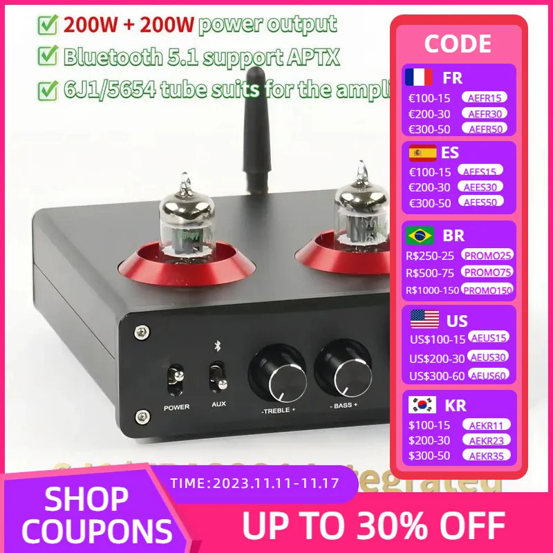 

Усилитель мощности Hifi TPA3221, 200 Вт + 200 Вт, 6J1, вакуумный трубчатый усилитель, Bluetooth, с регулировкой высоких басов, встроенный усилитель