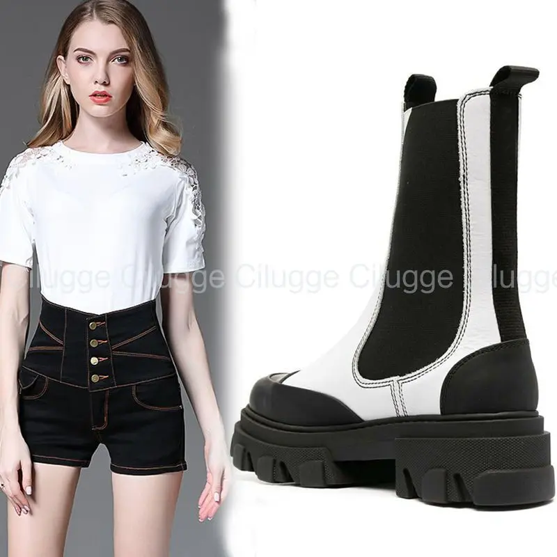 

Termainoov Autumn Winter Fashion Mixed Colors Chelsea Boots Round Toe Chunky Heel Platform Boots Slip-on Ankle Boots Women Shoes
