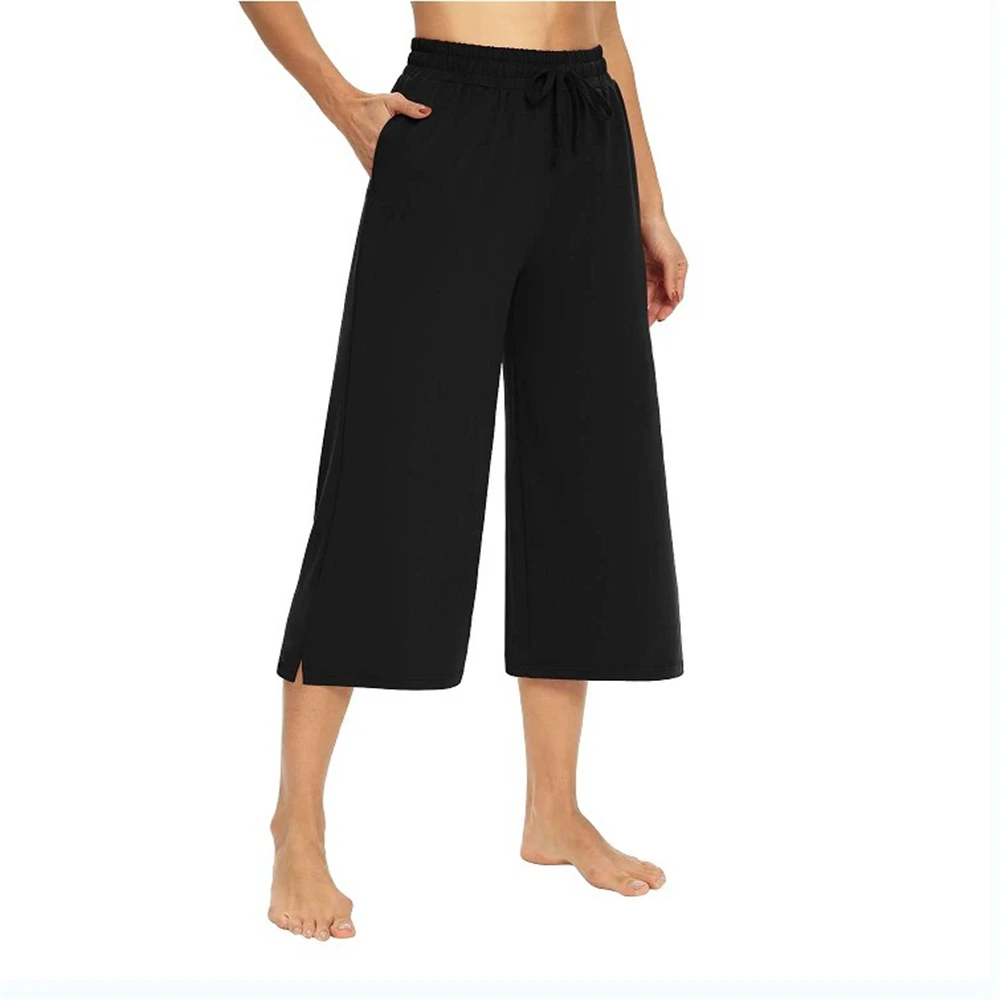

Summer All Match Fashion Trousers Calf-lenght Pants Loose High Waist Loose 2022 Elastic Waist Pocket Solid Trousers Harajuku