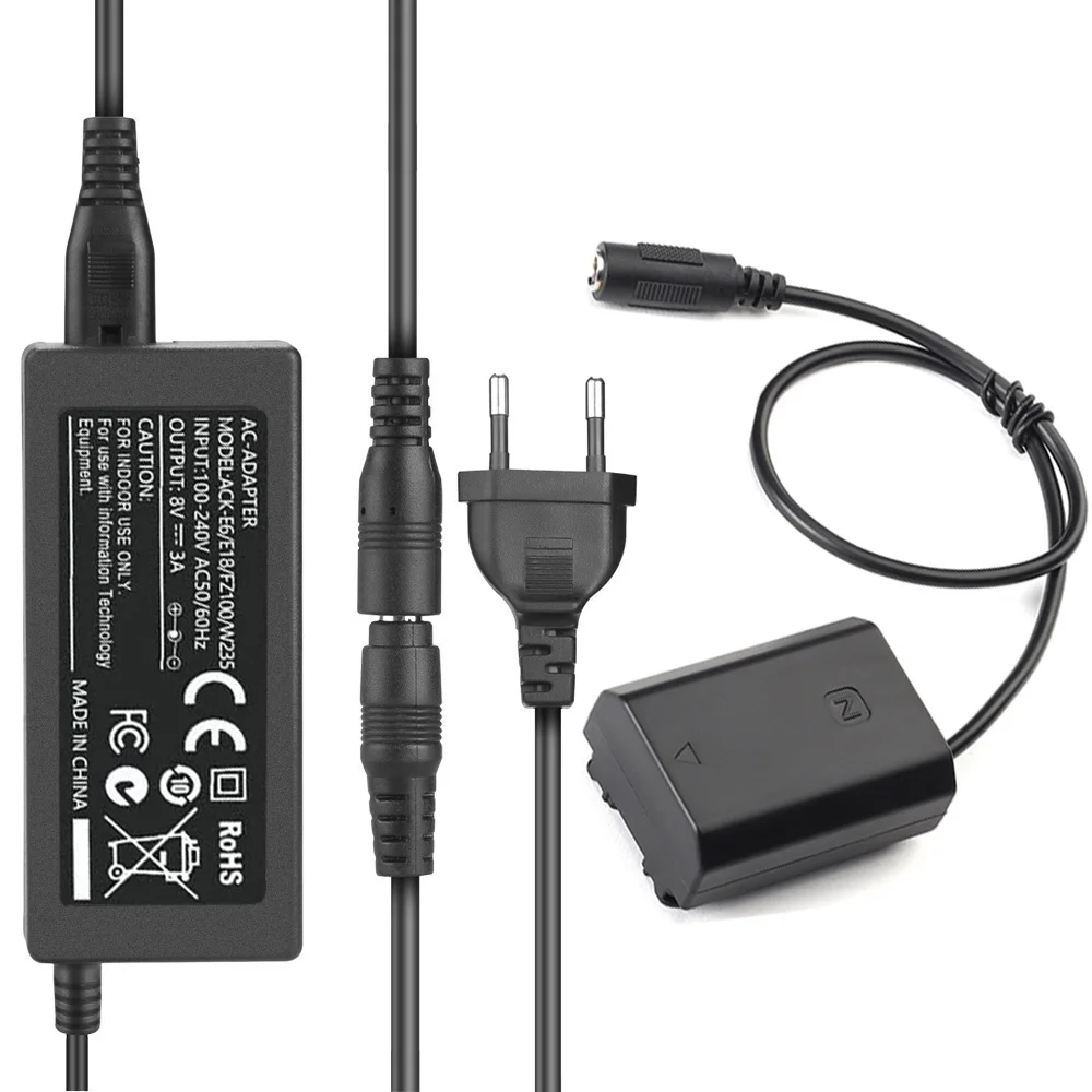 NP-FZ100 Dummy Battery NP FZ100 DC Coupler AC Power Adapter Supply Kit for Sony Alpha A7III A7S III, A6600 A7C A1 FX3 A7R3 etc.