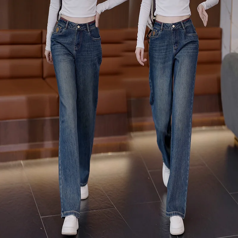 Джинсы Женские брюки Весна и осень Прямые с высокой талией Свободные узкие