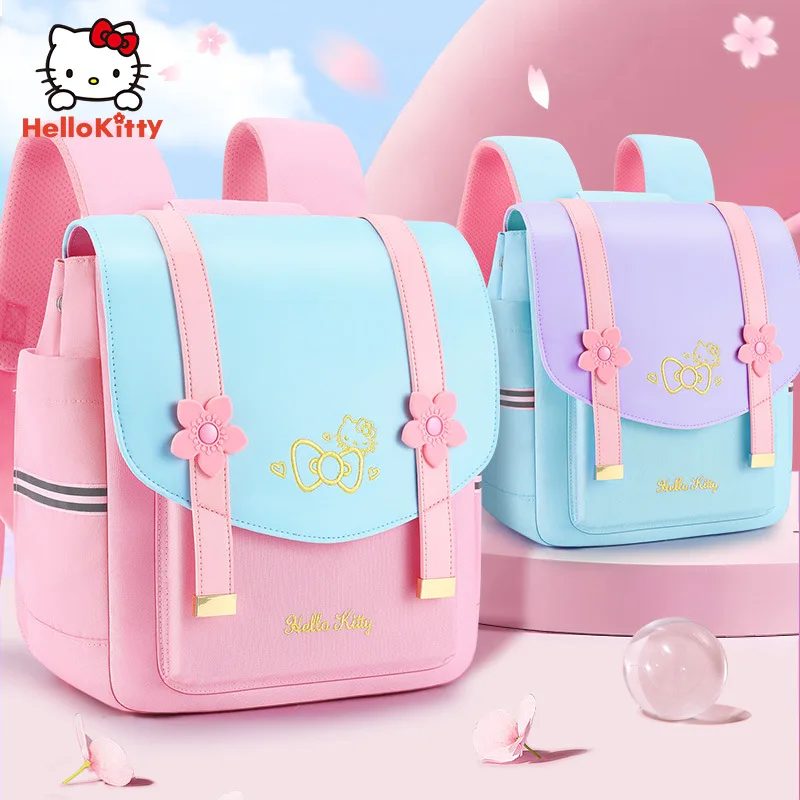 Детский легкий однотонный школьный рюкзак Hello Kitty, милый мультяшный простой рюкзак для девочек, водонепроницаемый грязеотталкивающий школь...
