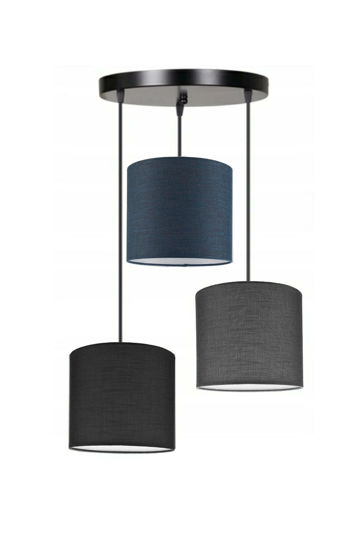 3 Heads Black Navy Blue Dark Gray Cylinder Fabric Lampshade Pendant Lamp Chandelier Modern Decorative Design Home Hotel Office