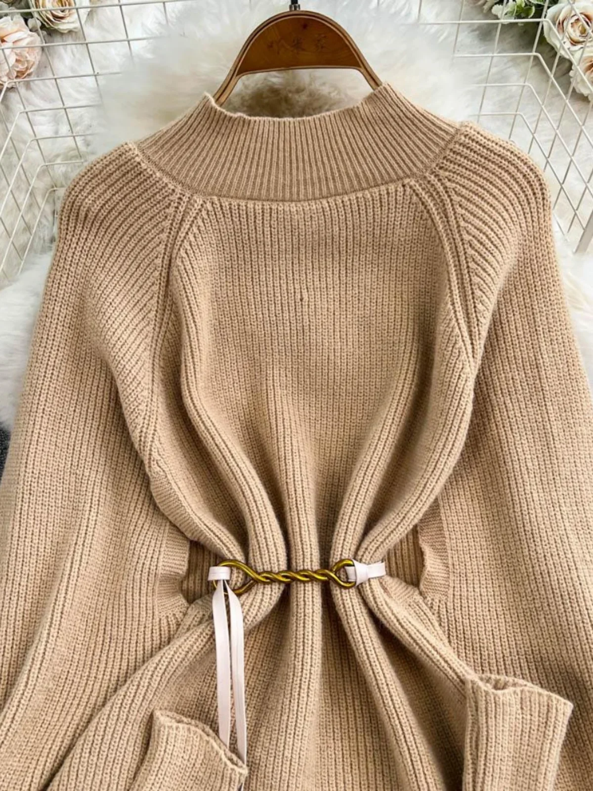 Женский плащ-накидка вязаный свитер длинный пуловер с полуводолазкой пальто