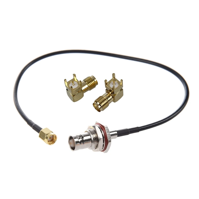 

2 Pcs SMA Female Jack Panel Mount PCB Solder Connectors Gold & 1 Pcs SMA Male To BNC Female Plug Adapter Cable 13 Inch