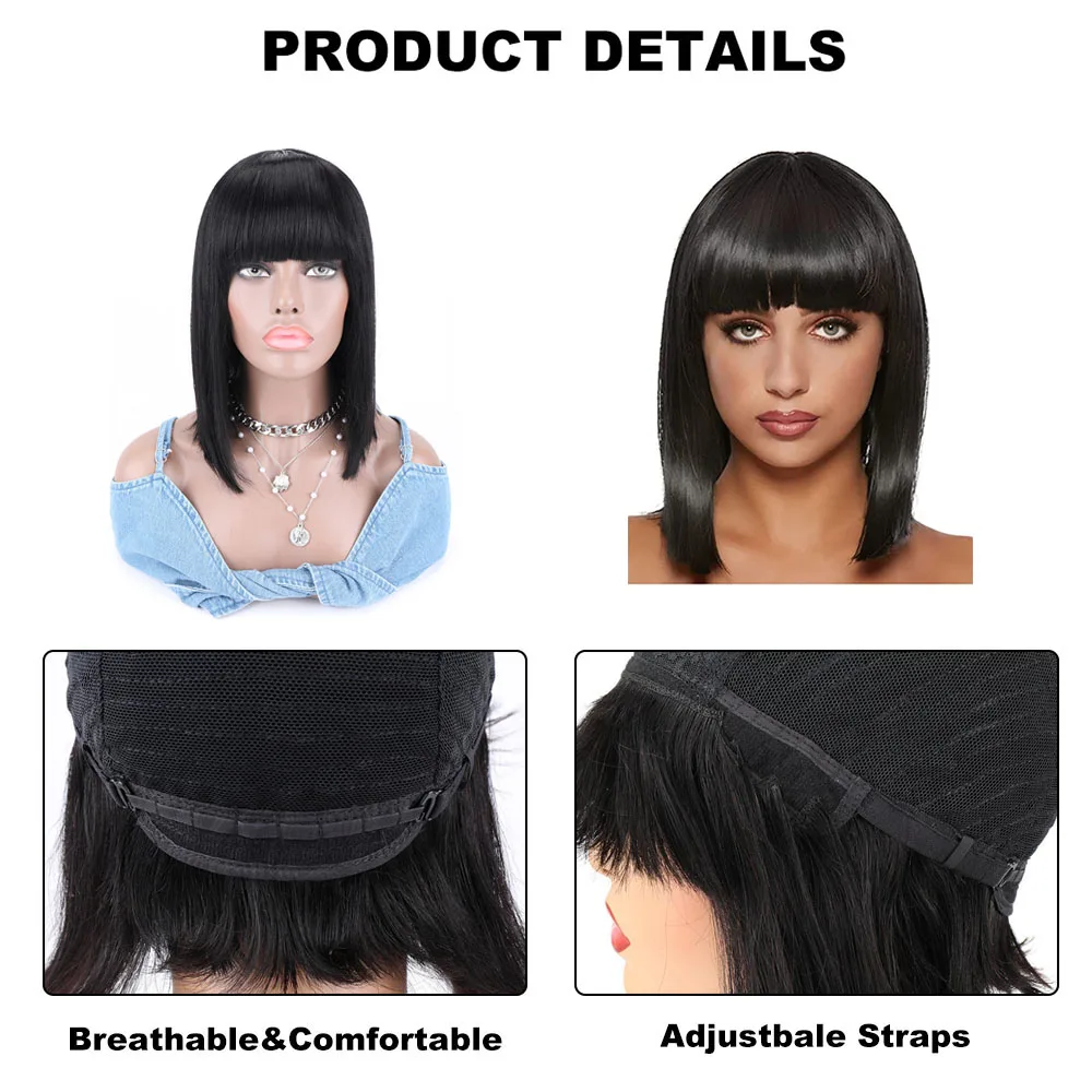 Bliss Bob with Bangs Human Hair Wig Straight Brazilian Remy Bob Hair Wigs Full Machine Made Cheap Human Hair Wigs for Women