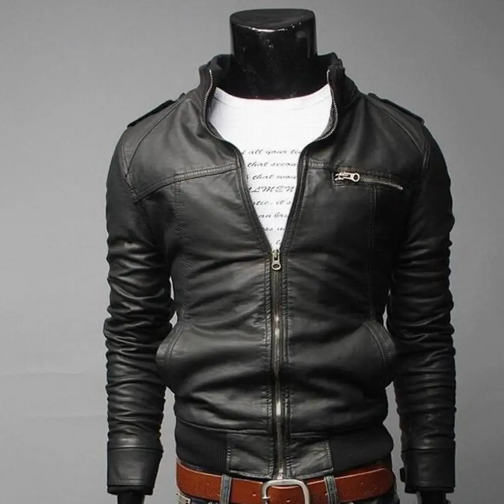 

Popular Motorcycle Jacket Elastic Hem Cold Resistant All-Match Stand Collar Slim Motorcycle Jacket