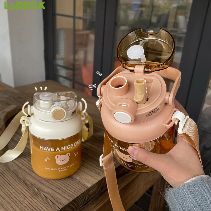 

Sports Tumbler Cute Fitness Jug Two Ways To Drink 1/1.3L Water Bottle Large Capacity Mug With Cup Strap Portable Outdoor Kettle