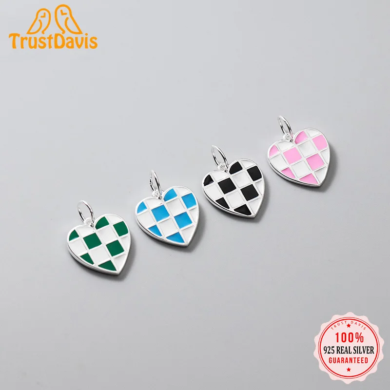 

TrustDavis Real 925 Sterling Silver Fashion Romantic Glaze Love Heart Charm Pendant Handmade DIY Accessories Fine Jewelry HY897