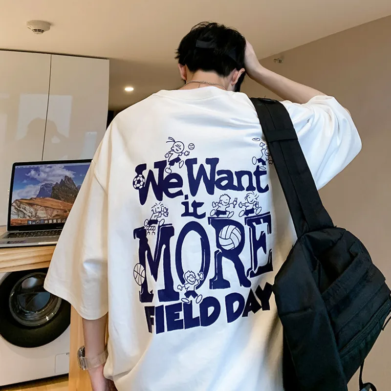 

NoEstaMal Summer Large Letter Graphic Men's Tshirt Harajuku Short Sleeve Cotton T-shirt Fashion Casual Male Korean Clothing