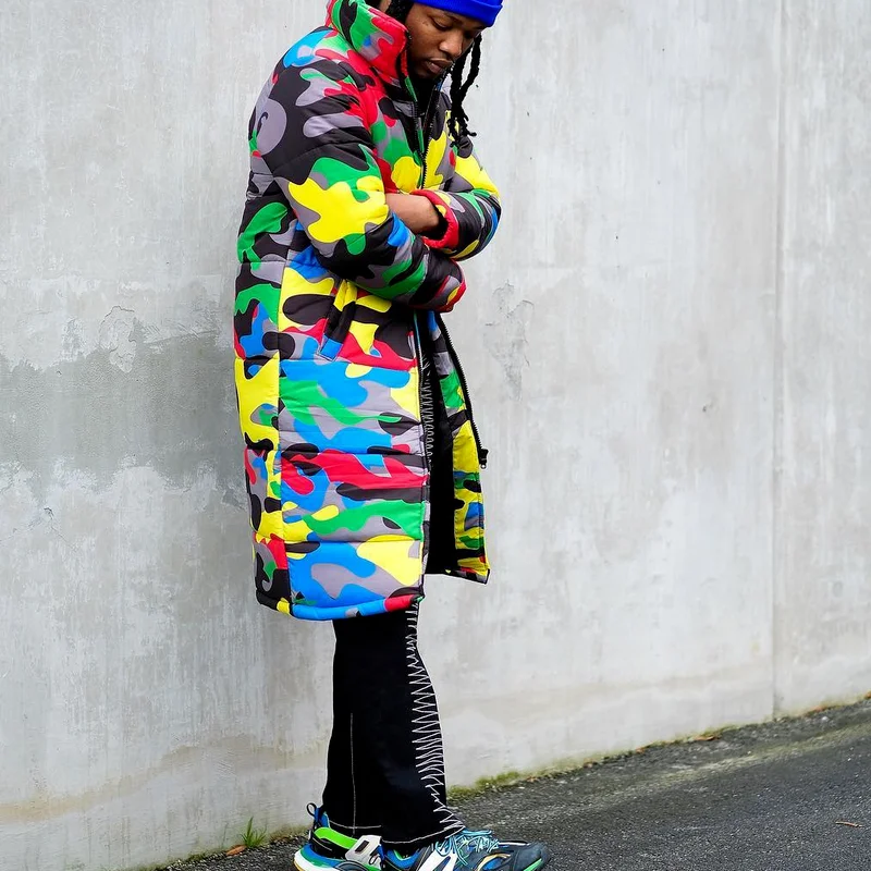 Women's Men and Women Can Wear Winter Color Camouflage Printing and Dyeing Zipper Long Bread Jacket Down Jacket Quilted Jacket
