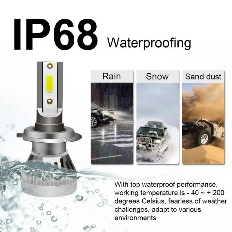 Комплект Из 2 Мини-светодиодных Автомобильных Фар H7 H4 H3 H8 H9 H11 9005 9006 9012 6000lm Дальний