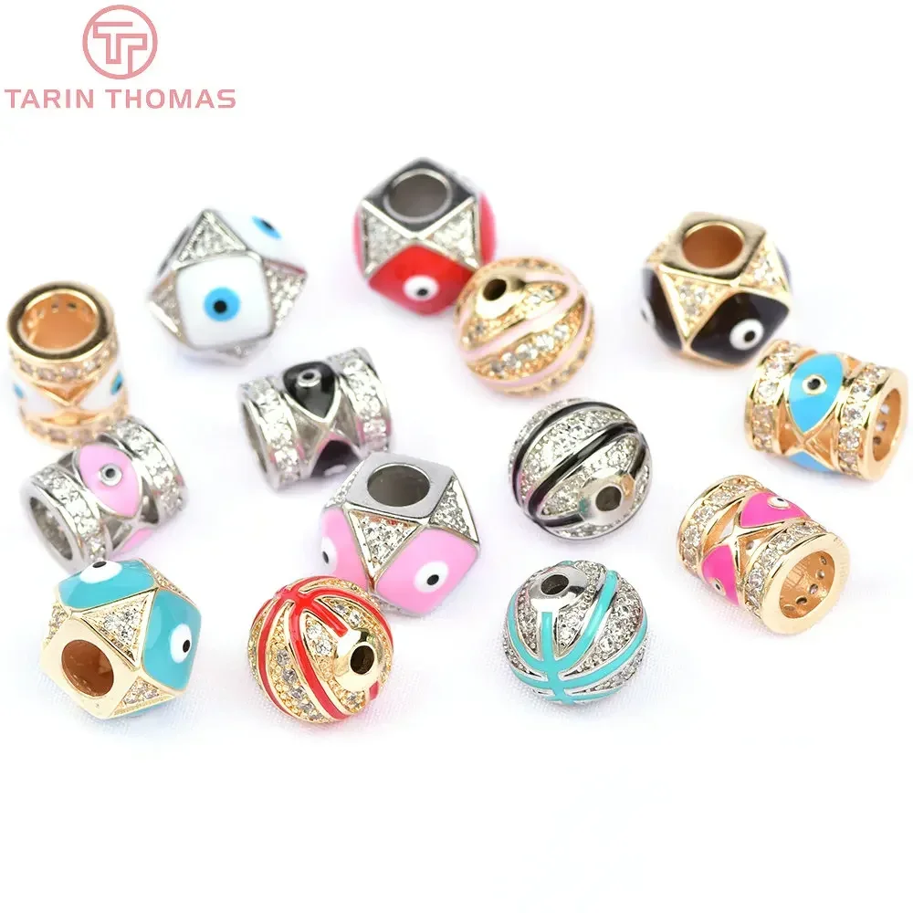 (6267) 2PCS 24K Gold Color Brass with Zircon Rhombus Eye Basketball Shaped Charms Pendants High Quality Jewelry Making Findings