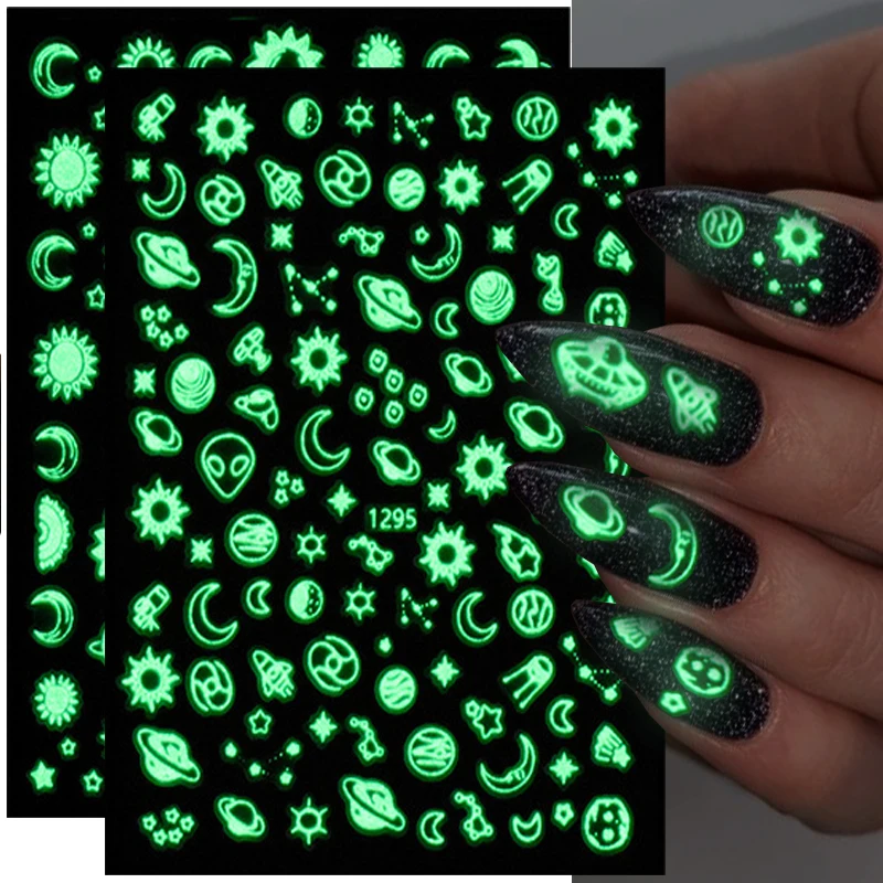 

3D Luminous Star Moon Nail Stickers Constellation Starry Sky Glitter Design Nail Decals Glow In The Dark Manicure Decorations