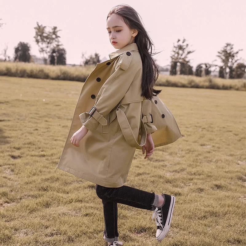 

Spring Autumn Cotton Teen Girls Long Trench Coats New Fashion England Style Windbreaker Jacket For Girls Children Clothing