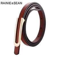 rainie sean vintage belts for women real leather thin waist belt solid brown red black white cowskin high quality women belt