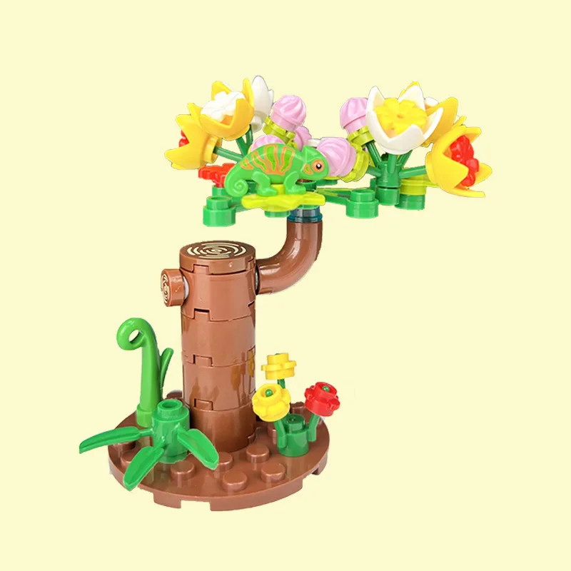 

MOC Small Particle Lizard Habitat Tree Building Blocks Assembling DIY Toys Accessories Park Scene Cherry Tree Model Bricks