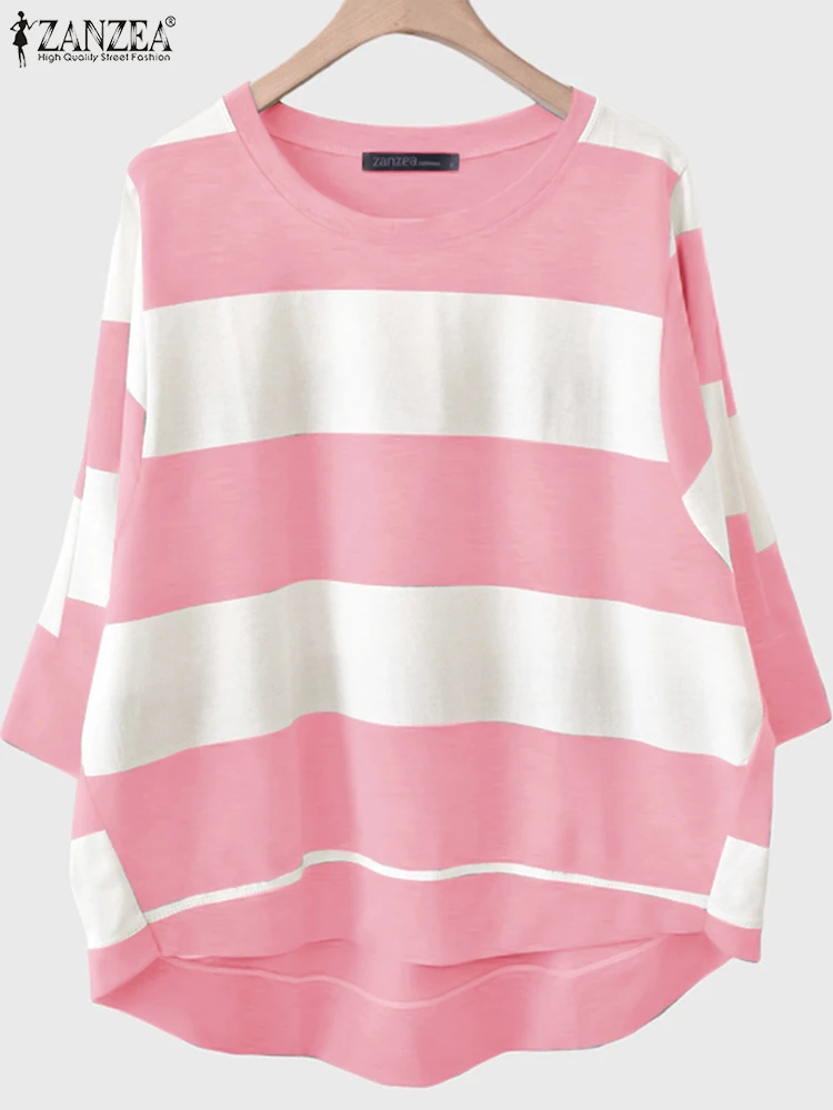 ZANZEA осень 2024 полосатый пуловер топы с круглым вырезом корейские модные свободные