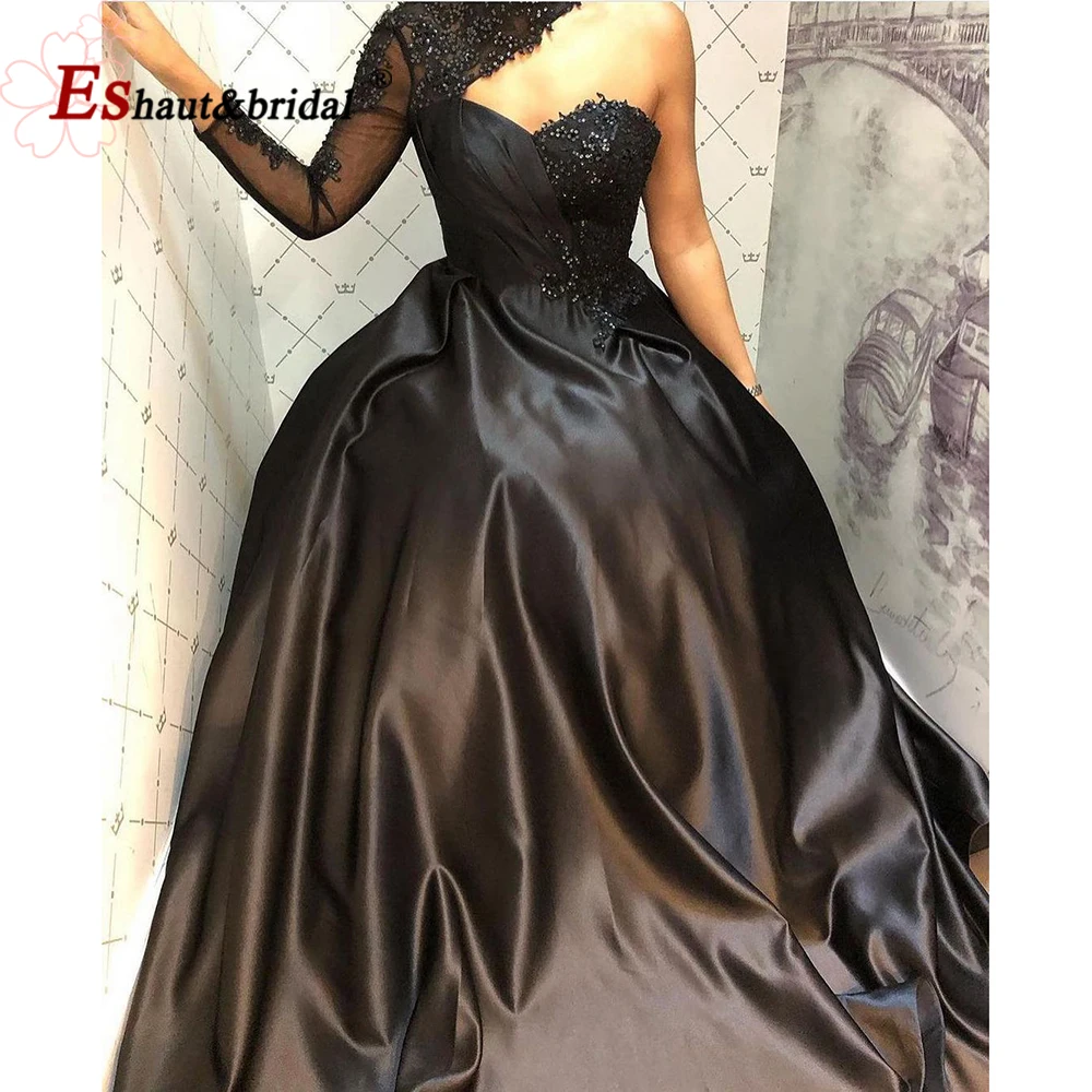 

Женское атласное платье с аппликацией, элегантное вечернее платье с блестками, с высоким воротником и одним рукавом, бальное платье для вып...