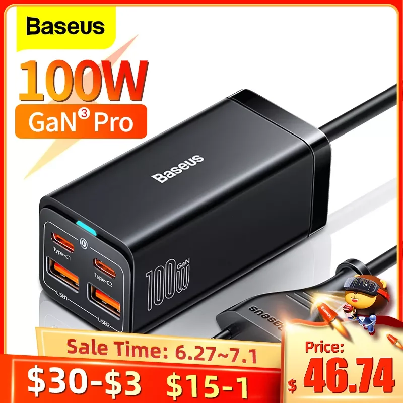 

Baseus 100W GaN Charger USB Type C Charger Station Quick Charge 4.0 PD QC 3.0 Fast Charging Adapter For Macbook iPhone Xiaomi mi