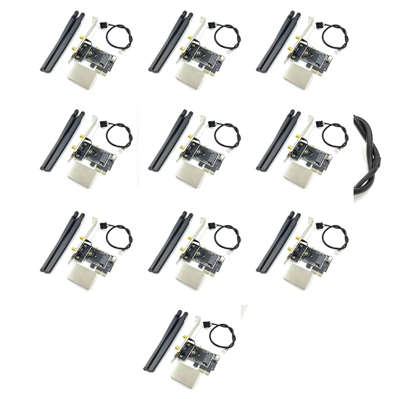 

10X NGFF M2 Wireless Card To PCI-E Pcie Desktop Bluetooth Adapter With 2 AC Antenna For AX200 9260AC 8265NGW