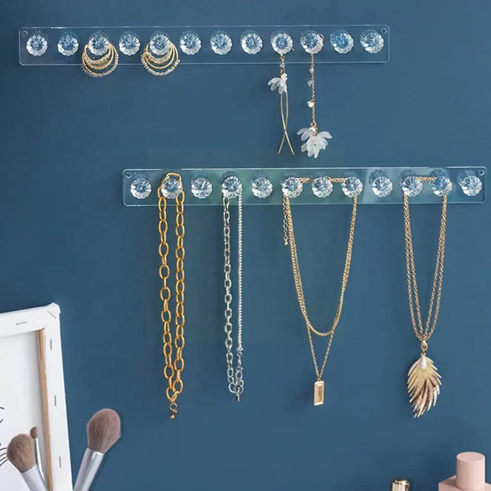 

12 Hooks Transparent Acrylic Jewerly Storage Rack For Earring Necklace Hanger Holder Wall Mounted Display Stand Organizer W9s8