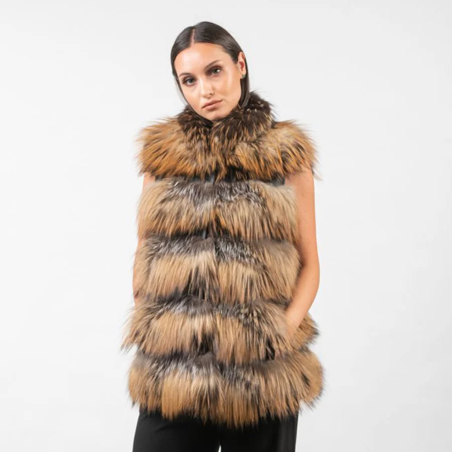 

Женский меховой жилет средней длины, популярный жилет из натурального меха лисы, 2023