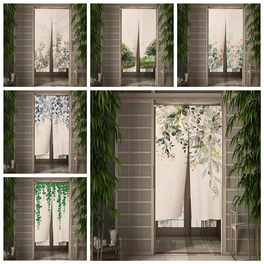 

Japanese Noren Door Curtain Partition Kitchen Doorway Decorative Green Plant Simple Drapes Cafe Restaurant Decor Half-curtain
