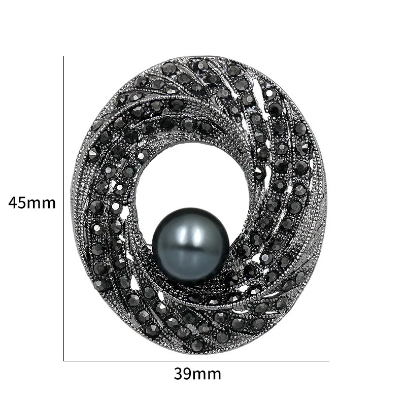 Trendy High Grade Black Pearls Brooches For Women Vintage Charm Jewelry Party Wedding Gifts Inlaid Rhinestone Flower Brooch Pins
