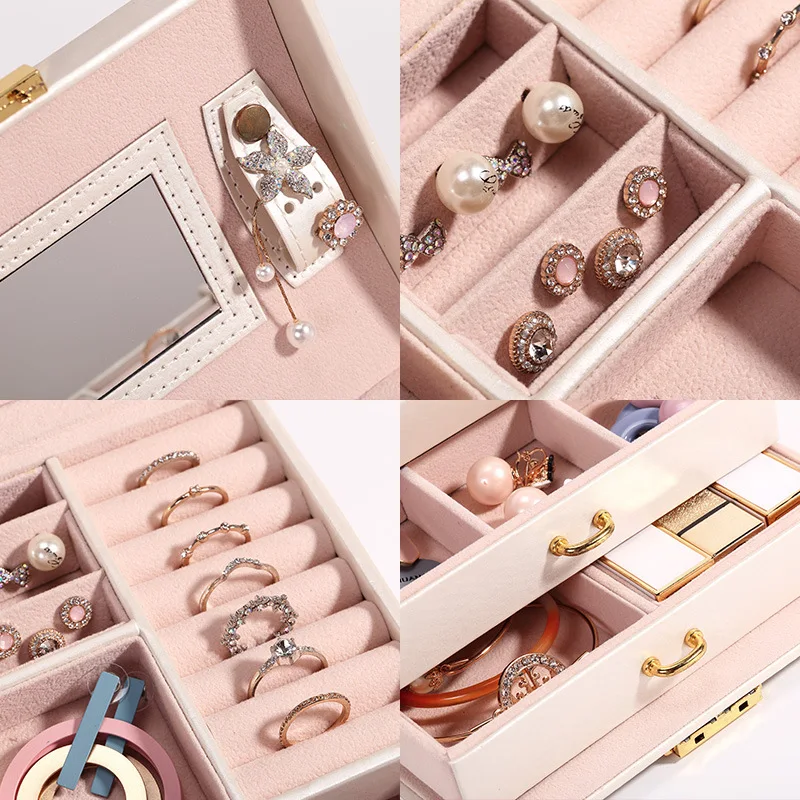 Ailodo Jewelry Box Organizer Display Travel Case Portable Leather Jewelry Storage Box Necklace Earrings Rings Holder Casket Gift