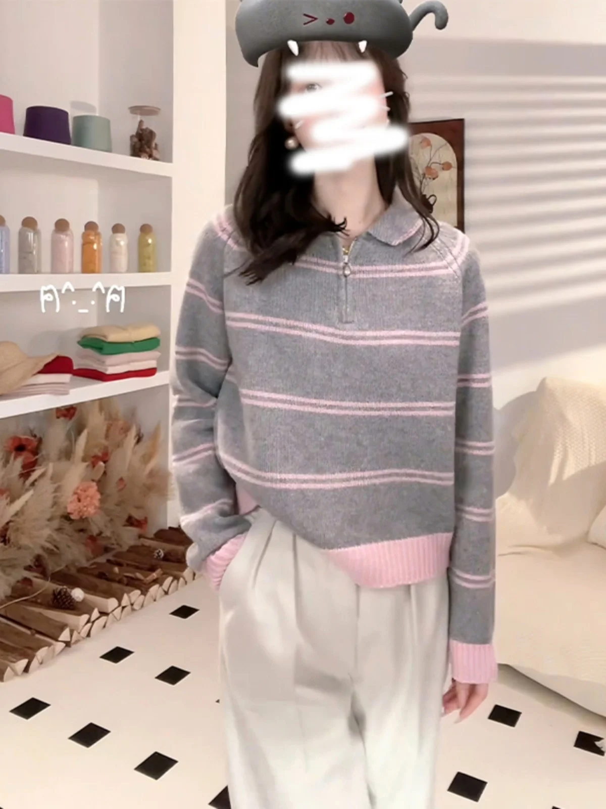 KK · Studio Selected Recommend ~ Korean Series Doll Collar Striped sweater Women Autumn and Winter Loose Lazy Knitted Top