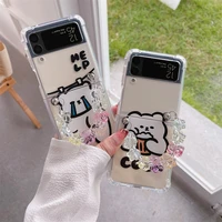 cartoon bear chains phone case for samsung galaxy z flip 3 soft tpu back cover for zflip3 case protective shell