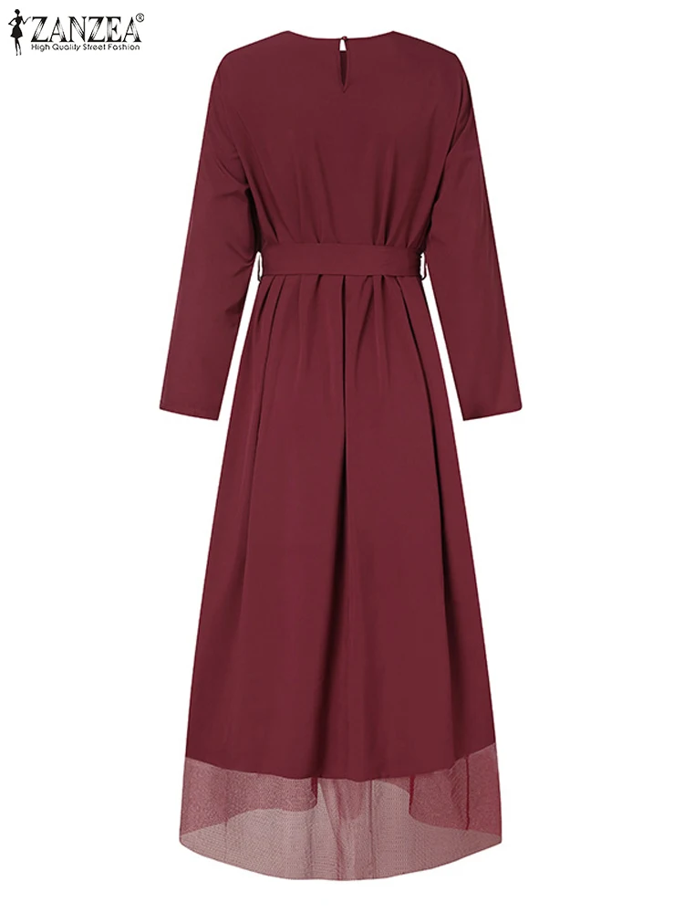 ZANZEA элегантный исламский хиджаб с круглым вырезом Абая женские халаты длинным