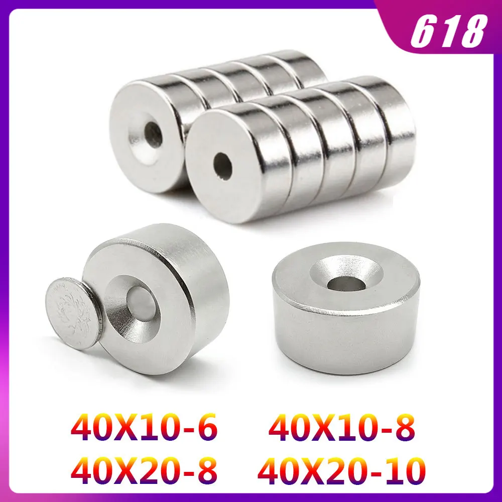 

1/2/5/10/15/20PCS 40x10-6 mm Neodymium Disc Magnets 40*10 mm Hole 6mm Countersunk Round Strong Magnet 40x10-8mm 40x20-10 mm
