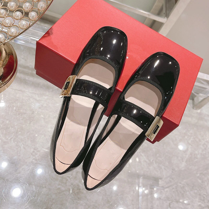 Rhinestone Square Buckle Mary Jane Shoes Women 2023 Shallow Mouth Square Toe Retro Single Shoes Women's Shoes