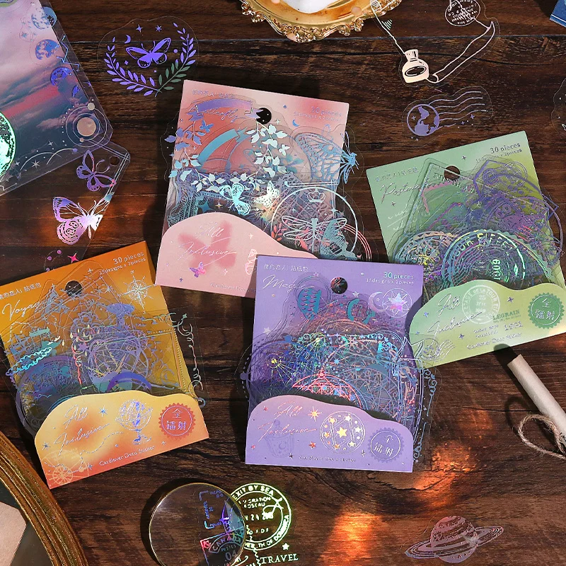 

The New 30pcs/pack Laser Craft PET Stickers Kit DIY Scrapbooking Collage Junk Journal Aesth Stationery Vintage Decor Stickers
