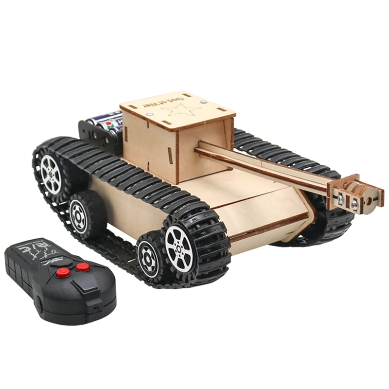 

DIY Wooden Kids Science Experiment Kits-Remote Control Off Road Tracked Tank , Electric Motor Building Project For Kids Durable