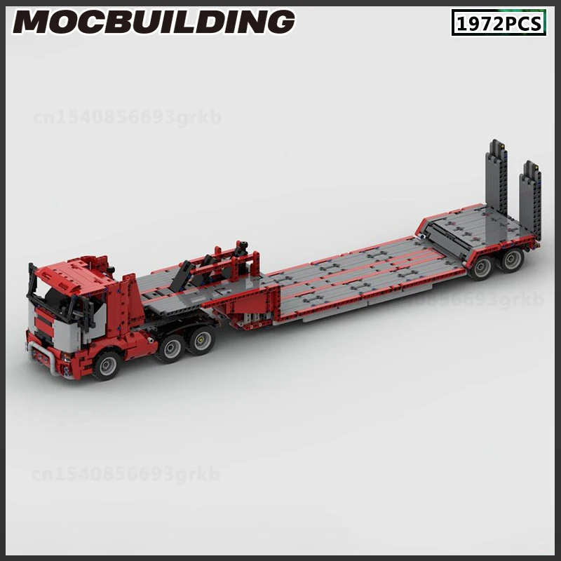 

Строительный блок MOC, модель красного грузовика, прицепа, конструктор «сделай сам», конструктор, транспортная технология, автомобиль, детские подарки, подарок на день рождения