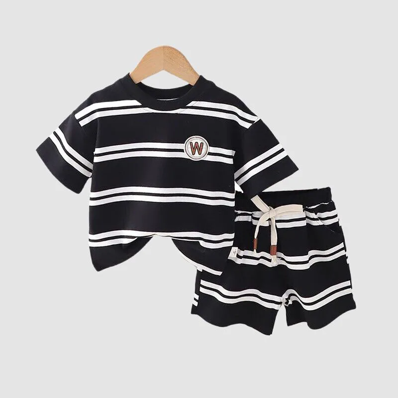 

Summer Baby Boy Clothes 9 to 12 Months Striped Fashion Loose Short Sleeve T-shirts and Shorts Girls Outfit Set Kids Tracksuuits
